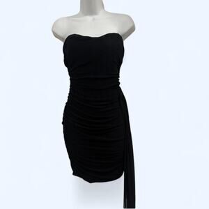 Strapless black mini dress
